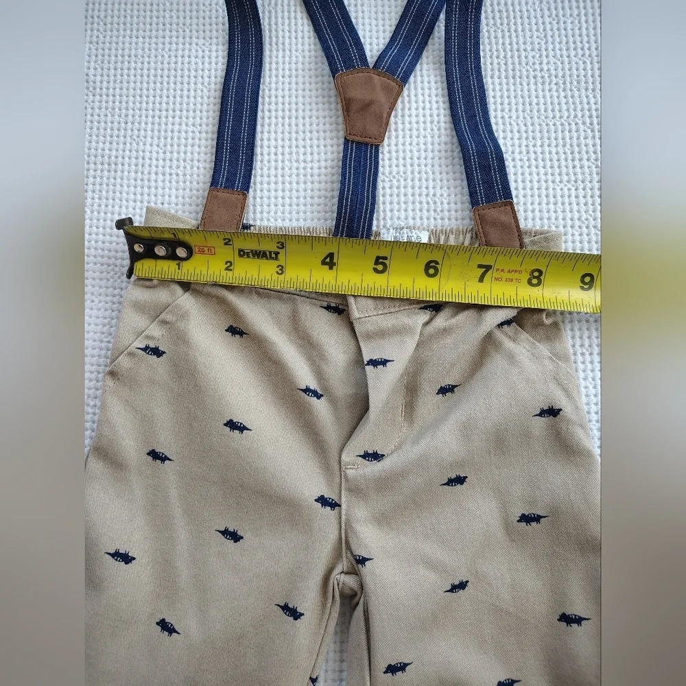 Carter's Beige Pants with Dark Blue Suspenders Size 9 Months